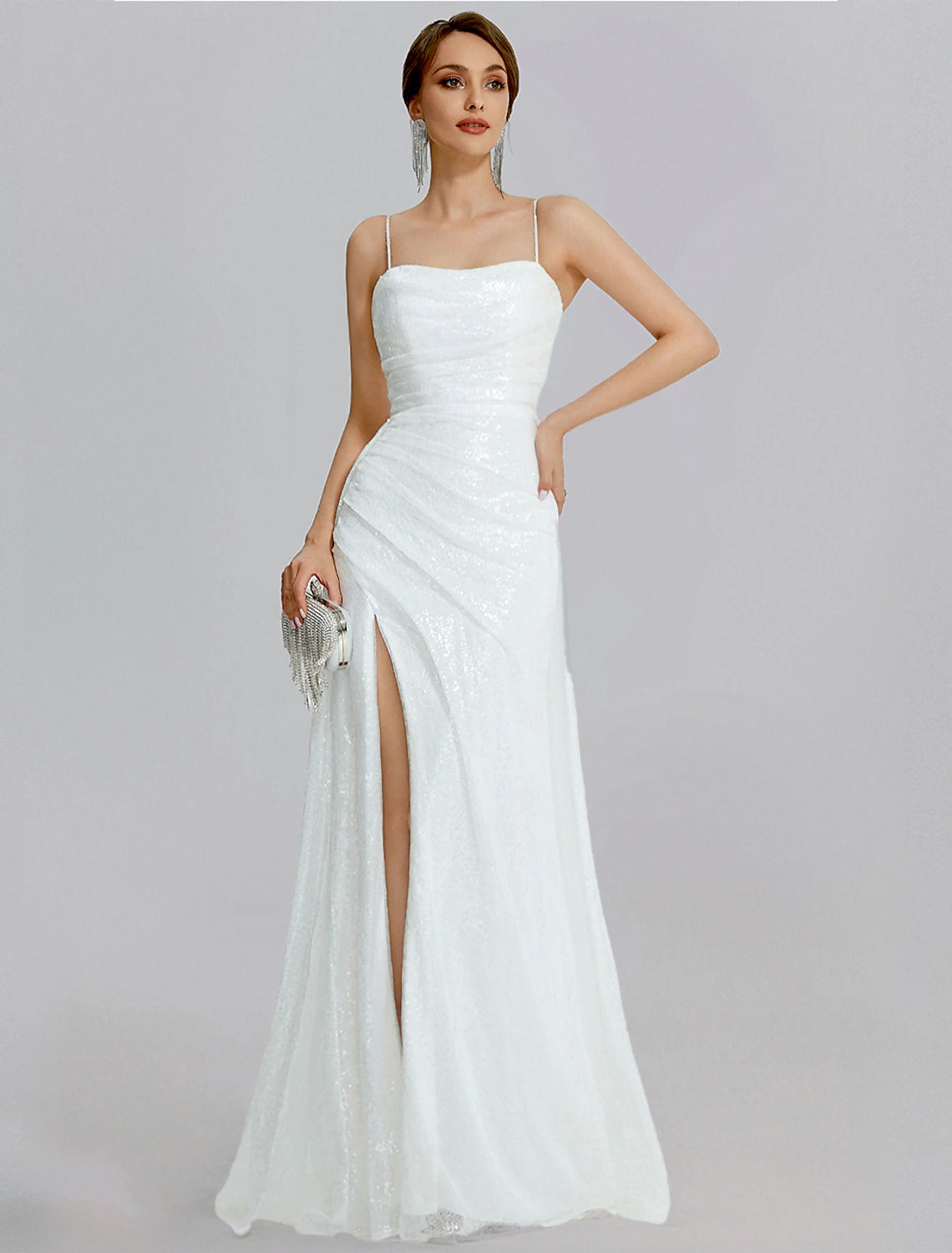 Wholesale Mermaid / Trumpet Prom Dresses Sparkle Dress Wedding Floor Length Sleeveless Cowl Neck Sequined with Ruched Slit